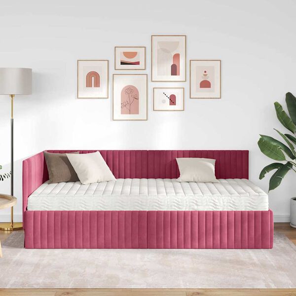 vidaXL Struttura Letto Angolare con Materasso 2 pcs Verde Velluto