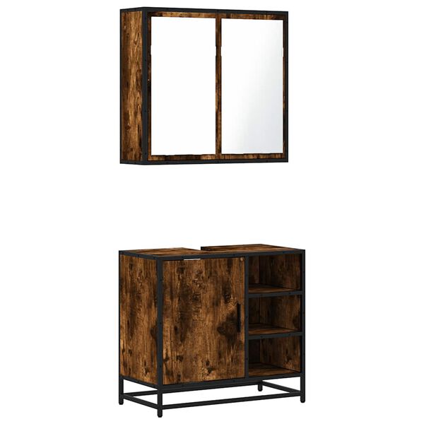 vidaXL Set Mobili da Bagno 2 pz Rovere Fumo in Legno Multistrato