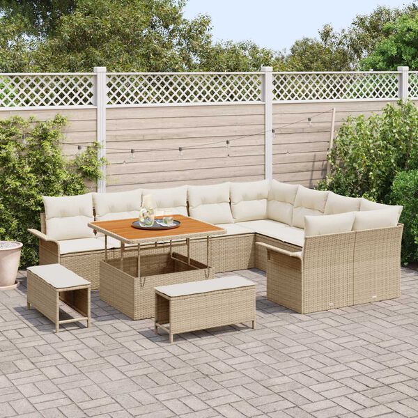 vidaXL Set Divano da Giardino con cuscino 12 pcs Beige e Crema