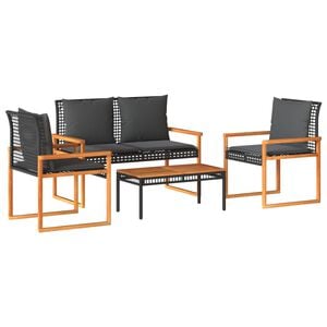 vidaXL Set Divani da Giardino 4 pz con Cuscini Nero in Polyrattan