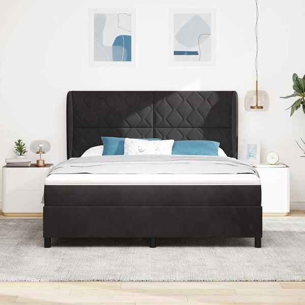 vidaXL Letto a molle con materasso Nero 200 x 180 cm Poliestere