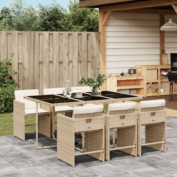vidaXL Set da Pranzo da Giardino 7 pz con Cuscini Beige in Polyrattan
