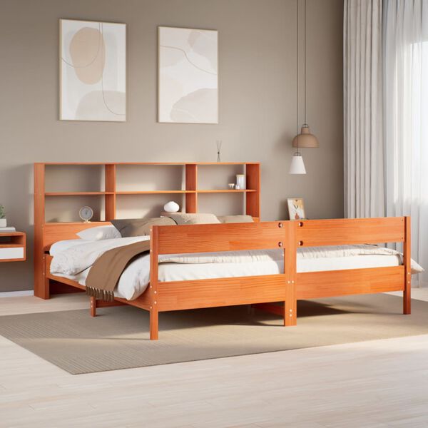 vidaXL Letto Libreria senza Materasso Marrone Cera 180x200 cm in Pino