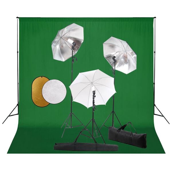 vidaXL Kit Studio Fotografico con Luci Ombrelli Fondale e Riflettore