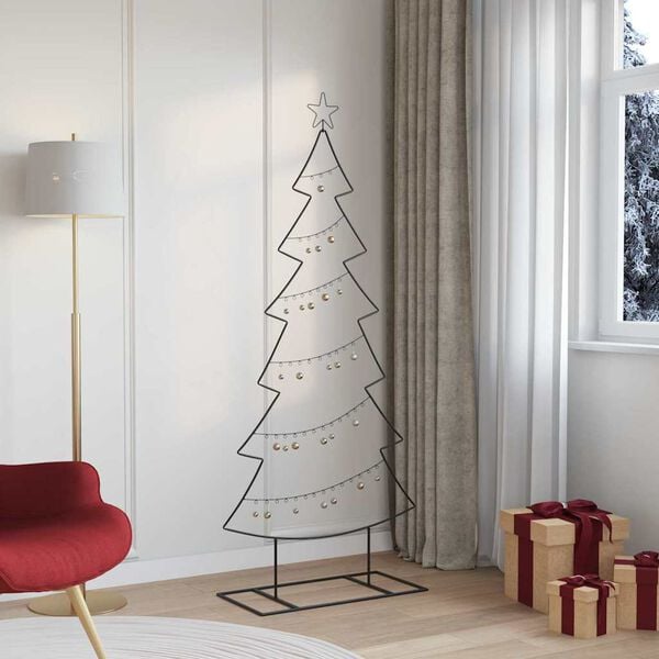 vidaXL Albero di Natale in metallo con supporto Nero 180 cm Acciaio