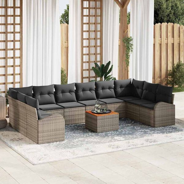 vidaXL Set Divano da Giardino con cuscino 11 pcs Grigio polyrattan