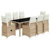 vidaXL Set da Bistr&ograve; da Giardino 9 pz con Cuscini Beige in Polyrattan
