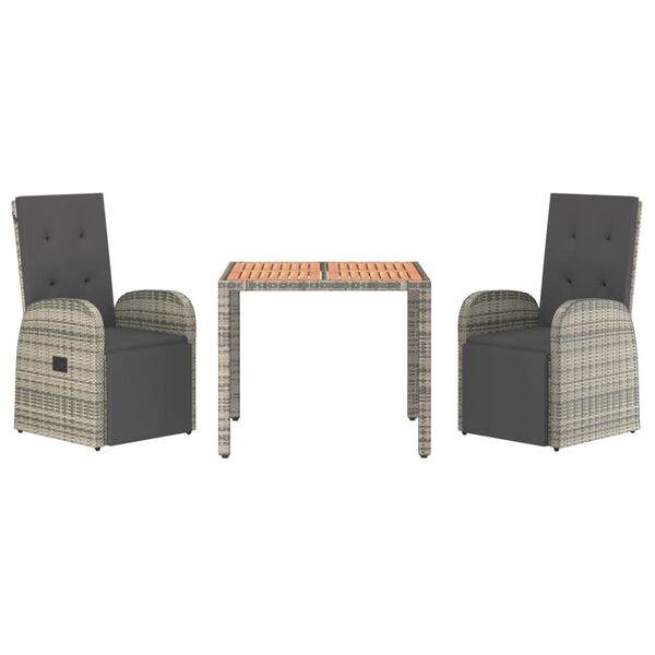 vidaXL Set da Pranzo da Giardino 3 pz con Cuscini in Polyrattan Grigio