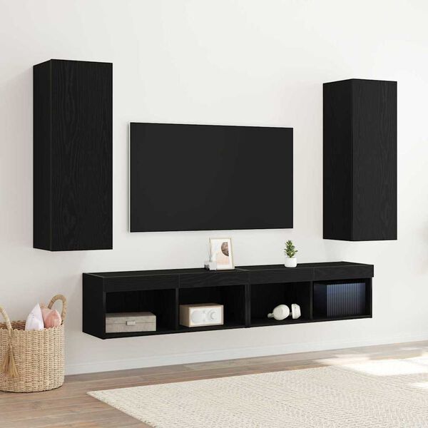 vidaXL Mobile TV da Parete 2 pcs Rovere Nero 30,5 x 30 x 90 cm