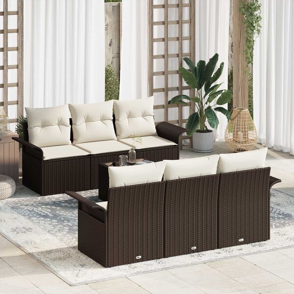vidaXL Set Divano da Giardino con cuscino 7 pcs Marrone polyrattan
