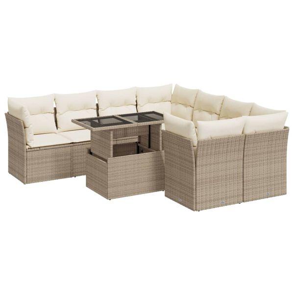 vidaXL Set Divano da Giardino 9 pz con Cuscini Beige in Polyrattan