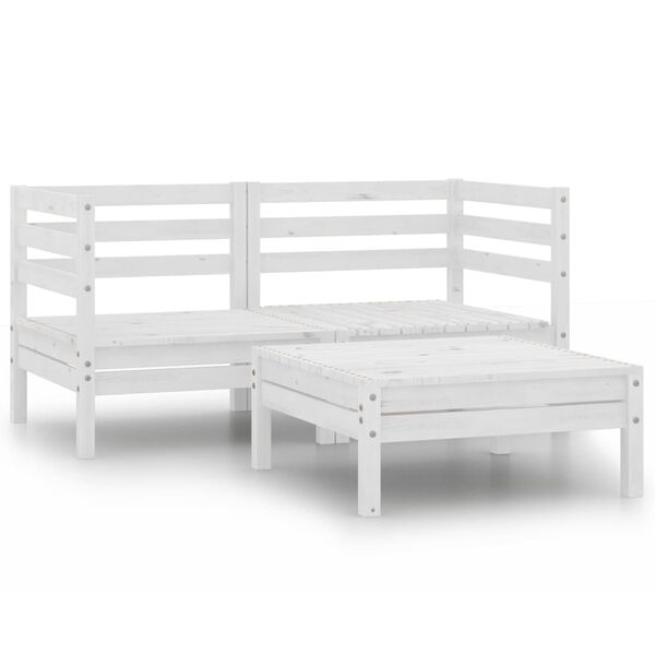 vidaXL Set Divani da Giardino 3 pz Bianco in Legno Massello di Pino