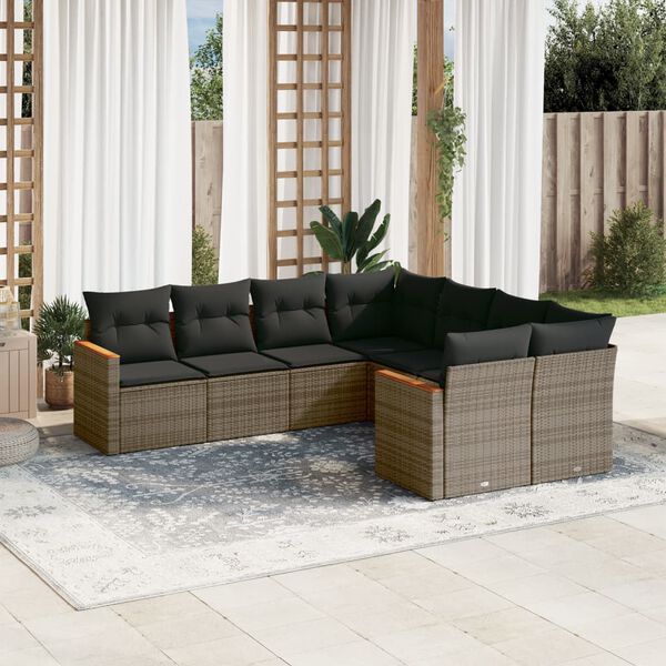 vidaXL Set Divano da Giardino 8 pz con Cuscini Grigio in Polyrattan