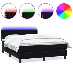 vidaXL Letto a Molle con Materasso e LED Nero 160x210 cm in Velluto