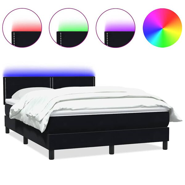 vidaXL Letto a Molle con Materasso e LED Nero 160x210 cm in Velluto