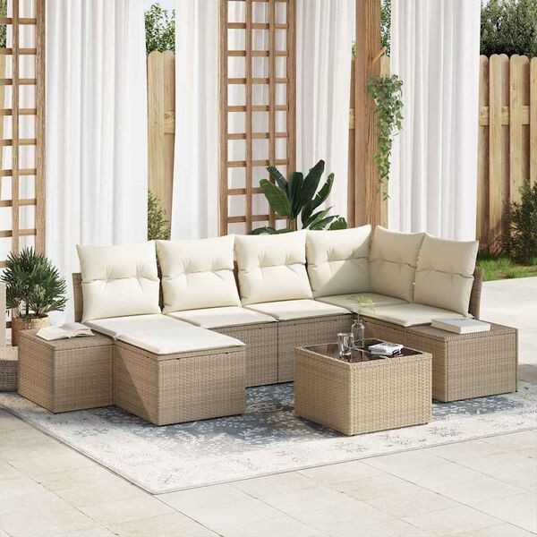 vidaXL Set Divano da Giardino 6 pcs Beige e Crema polyrattan