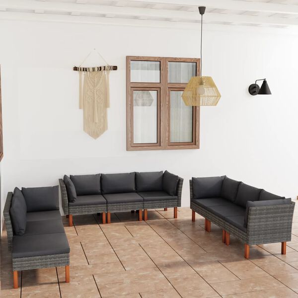 vidaXL Set Divani da Giardino 9 pz con Cuscini in Polyrattan Grigio