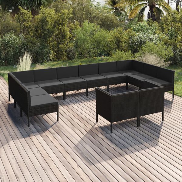 vidaXL Set Divani da Giardino 12 pz con Cuscini in Polyrattan Nero