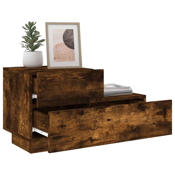 vidaXL Comodino con Luci LED Rovere Fumo 70x36x40,5 cm