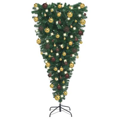 vidaXL Albero di Natale Artificiale Capovolto con LED e Palline 120 cm
