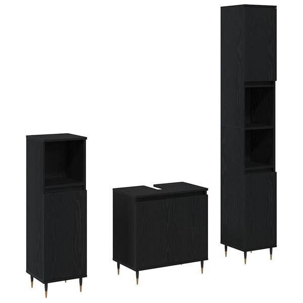 vidaXL Set di mobili per il bagno 3 pcs Rovere Nero 30 x 30 x 190 cm