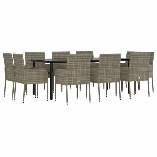 vidaXL Set Mobili Giardino 11 pz con Cuscini Polyrattan Nero e Grigio
