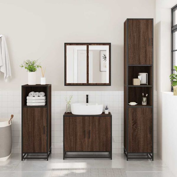 vidaXL Set Mobili da Bagno 3 pz Rovere Marrone in Legno Multistrato