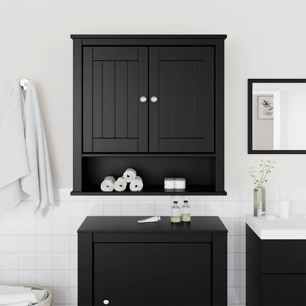 vidaXL Mobile da Bagno a Muro BERG Nero 69,5x27x71,5cm Legno Massello