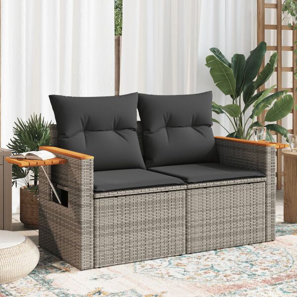 vidaXL Divano da Giardino con Cuscini 2 Posti Grigio in Polyrattan