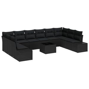 vidaXL Set Divano da Giardino con cuscino 10 pcs Nero Polyrattan