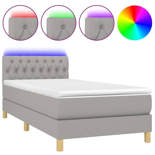 vidaXL Letto a Molle Materasso e LED Grigio Chiaro 90x200 cm Tessuto