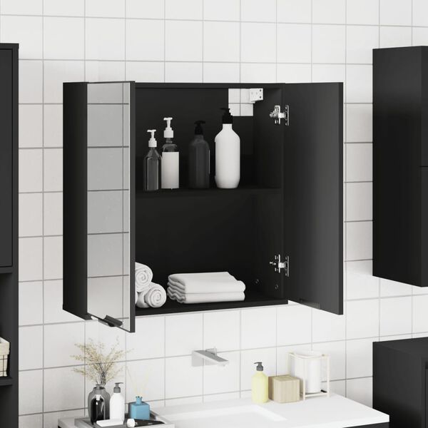 vidaXL Armadietto Specchio da Bagno Nero 64x20x67 cm Legno Multistrato