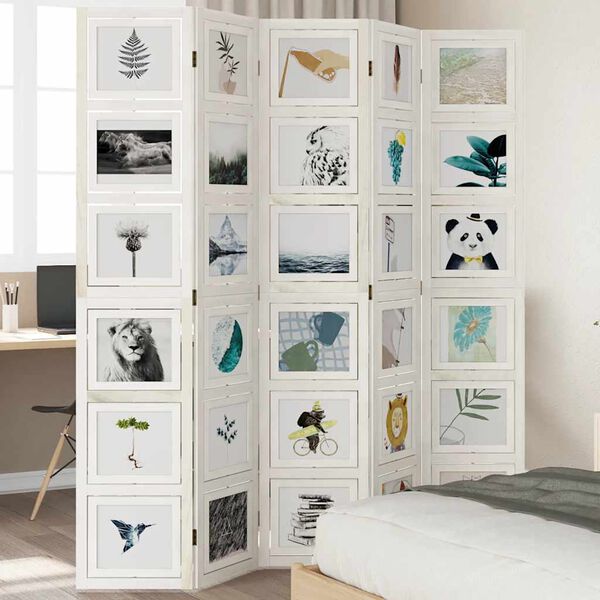 vidaXL Divisorio Ambienti 5Pannelli Bianco Legno Massello di Paulownia