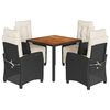 vidaXL Set da Pranzo da Giardino 5 pz Nero con Cuscini in Polyrattan