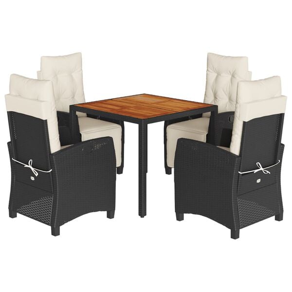 vidaXL Set da Pranzo da Giardino 5 pz Nero con Cuscini in Polyrattan