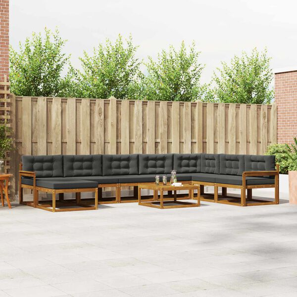 vidaXL Set di divani da esterno con cuscino 9 pcs Naturale e Antracite