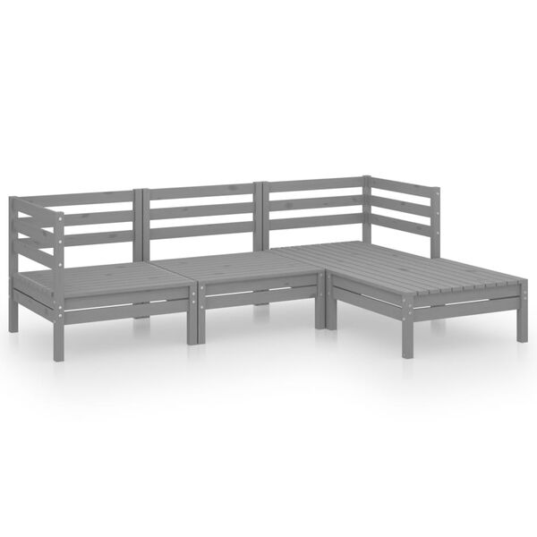 vidaXL Set Salotto da Giardino 4 pz in Legno Massello di Pino Grigio