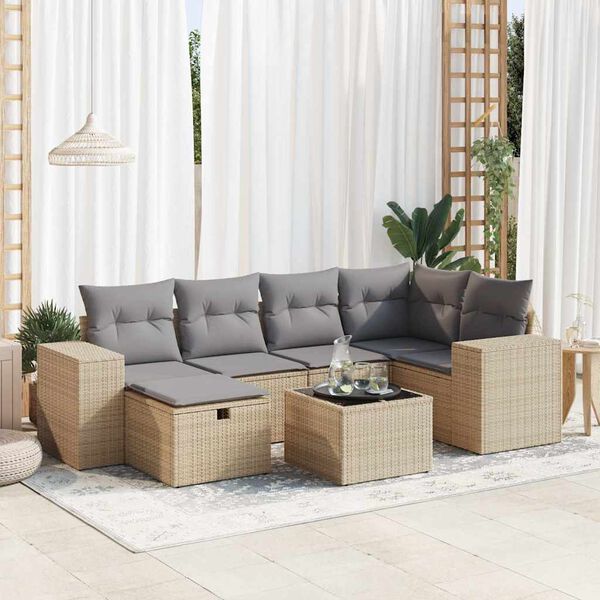 vidaXL Set Divani da Giardino 7 pz con Cuscini Beige in Polyrattan