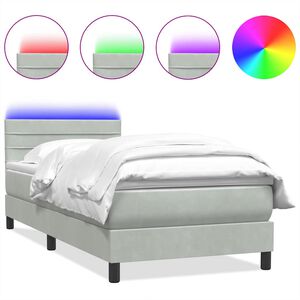 vidaXL Letto a Molle con Materasso e LED grigio chiaro 90x210 cm Velluto