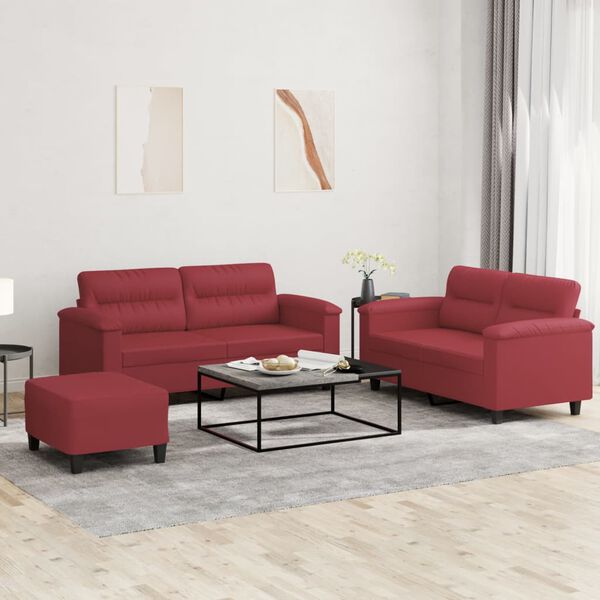 vidaXL Set di Divani 3 pz con Cuscini Rosso Vino in Similpelle