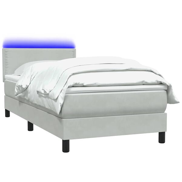 vidaXL Letto a Molle con Materasso e LED grigio chiaro 90x210 cm Velluto