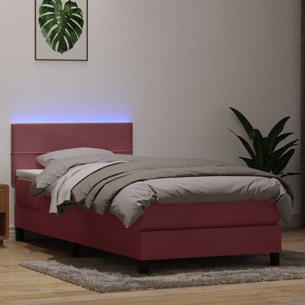 vidaXL Letto a Molle con Materasso e LED Rosa 100x220 cm in Velluto