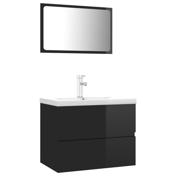 vidaXL Set Mobili da Bagno Nero Lucido in Legno Multistrato
