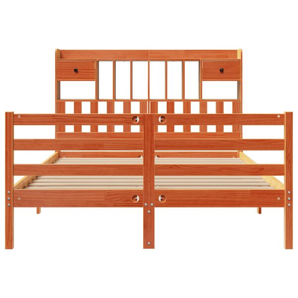vidaXL Letto Libreria senza Materasso Marrone Cera 160x200 cm in Pino