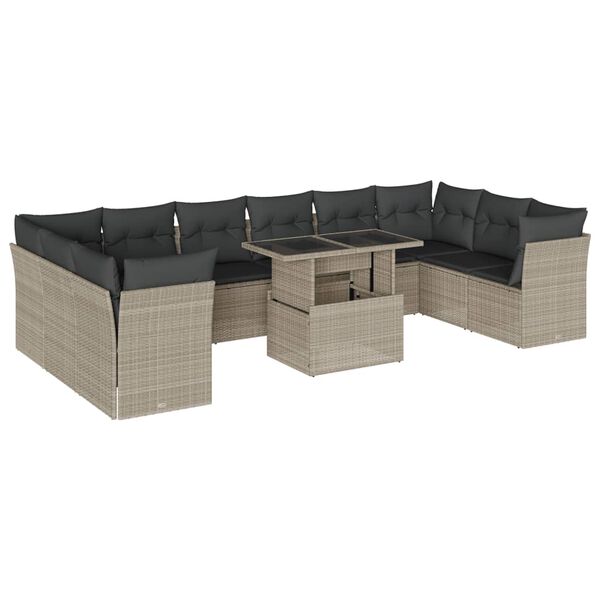 vidaXL Set Divani da Giardino 11 pz con Cuscini in Polyrattan Grigio