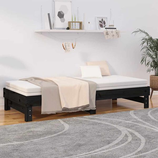 vidaXL Dormeuse Estraibile Nera 2x(80x200) cm Legno Massello di Pino