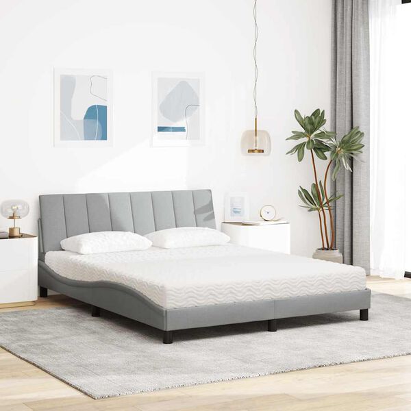 vidaXL Letto con Materasso Hanko Grigio Chiaro160x200 cm Tessuto