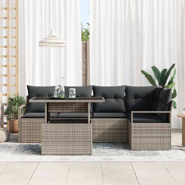 vidaXL Set Divano da Giardino con cuscino 6 pcs Grigio Poly Rattan