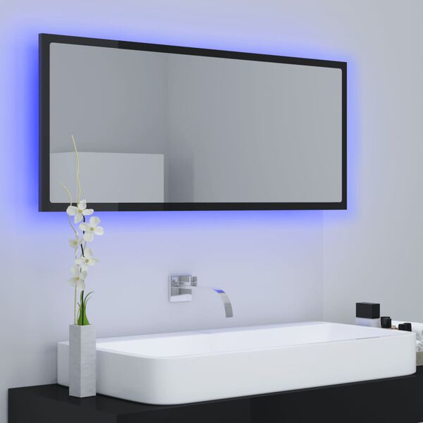 vidaXL Specchio da Bagno LED Nero Lucido 100x8,5x37 cm in Acrilico