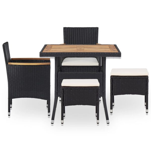 vidaXL Set da Pranzo da Giardino 5 pz Nero in Polyrattan e Acacia